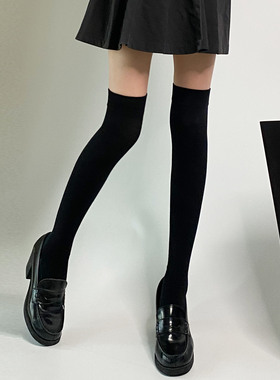 黑色长筒袜子女秋季纯棉小腿袜压力塑形显瘦大腿袜百褶裙过膝袜jk