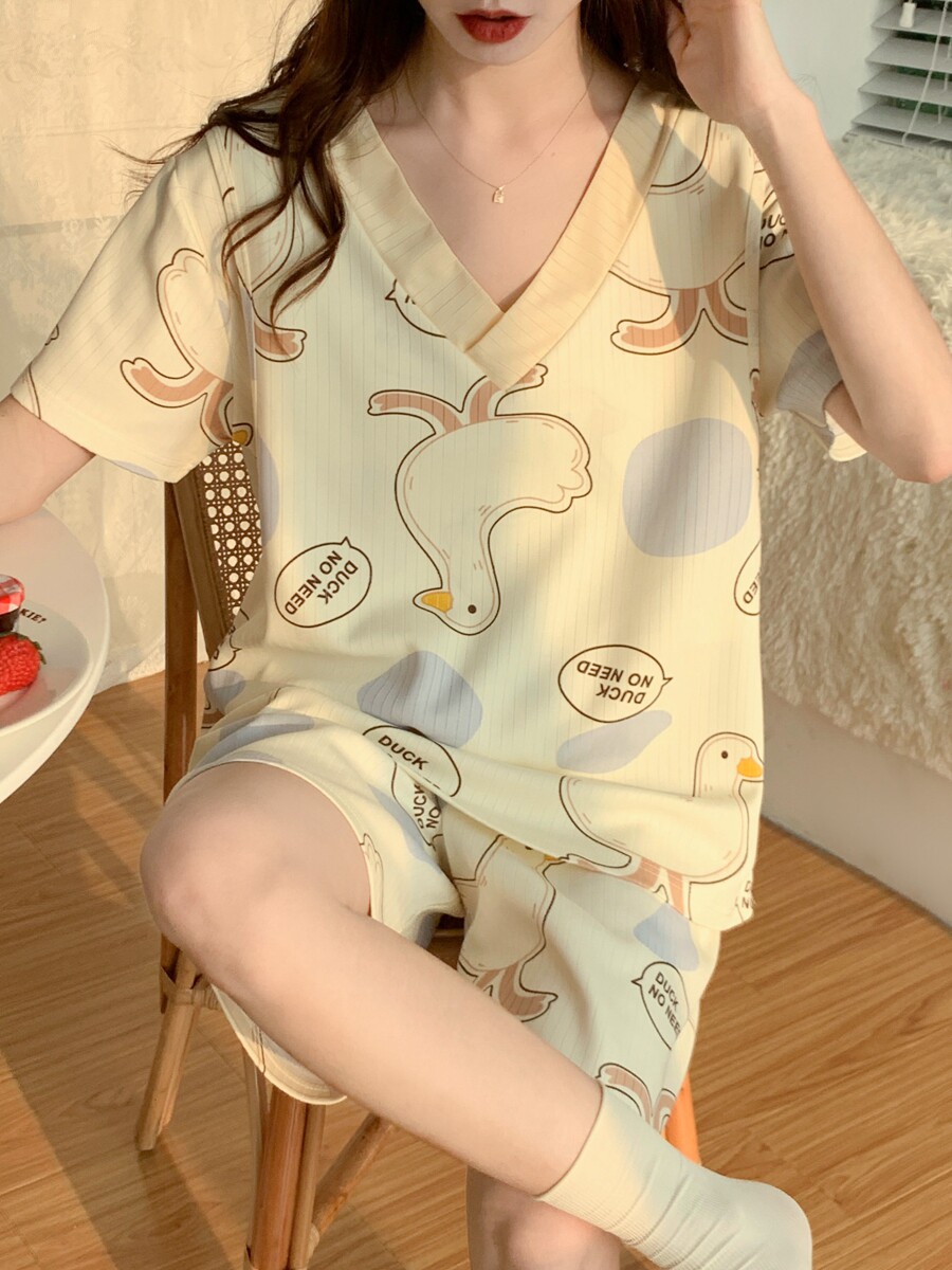 대형 80-300 파운드 반팔 투피스 출산복 여름 감금 의류 산후 수유 기간 모유 수유 잠옷