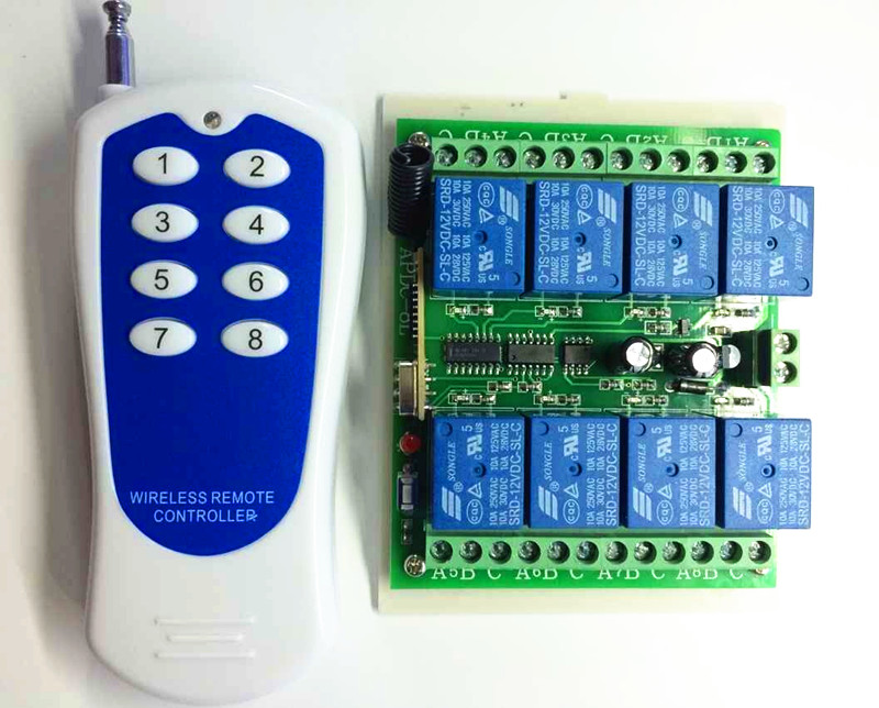 厂家直销8路无线接收控制器多功能8路无线遥控开关配1000米遥控器