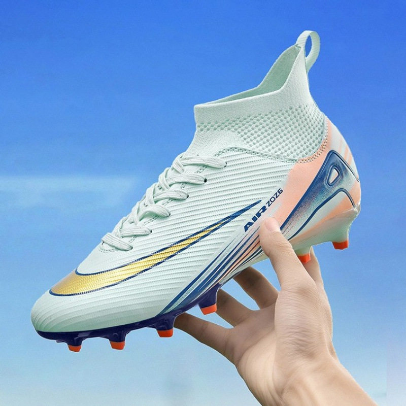 跨境新款高帮AG长钉TF碎钉室外草地训练成人儿童青少年比赛足球鞋