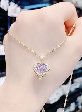 轻奢蓝紫色水晶海洋之心项链女高级感不褪色锁骨链网红百搭吊坠女