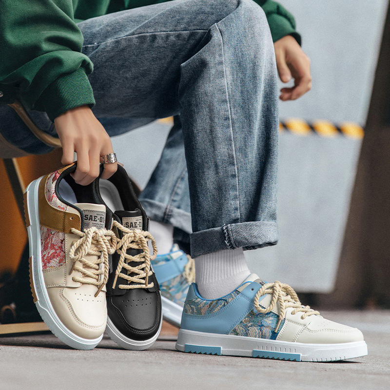 小众复古麻绳板鞋秘密森林油画帆布鞋潮流学生休闲运动男鞋子