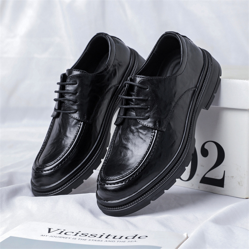 学生毕业拍照黑皮鞋 38-48码男款商务正装成人英伦韩版休闲鞋