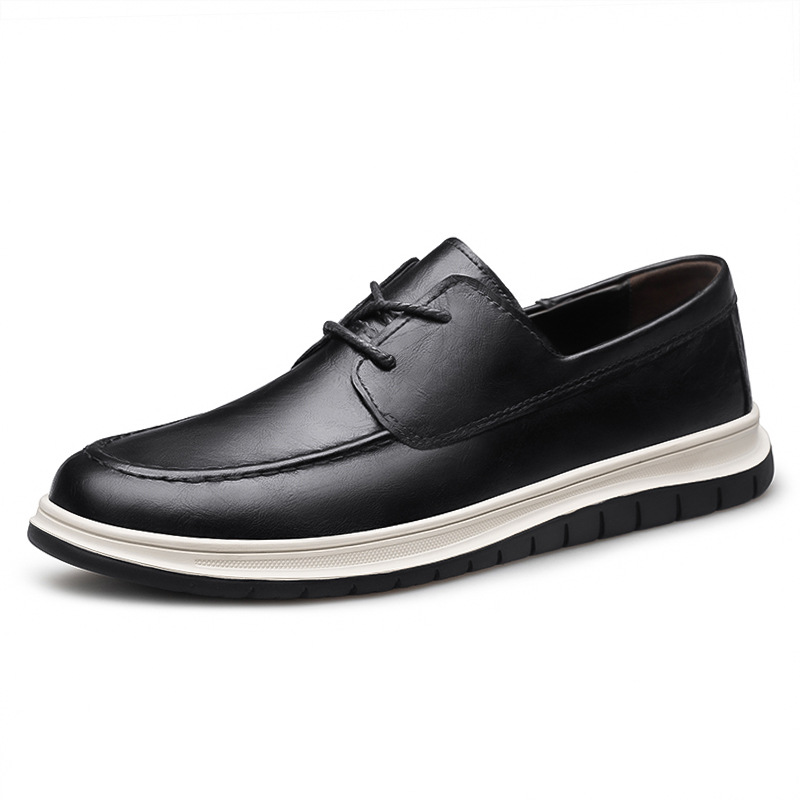 新款跨境大码男鞋加绒时尚轻便休闲皮鞋系带四季款男单鞋厂家