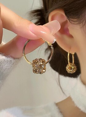 欧美跨境时尚锆石圆球耳环轻奢高级感耳钉女小众设计感满钻耳饰品