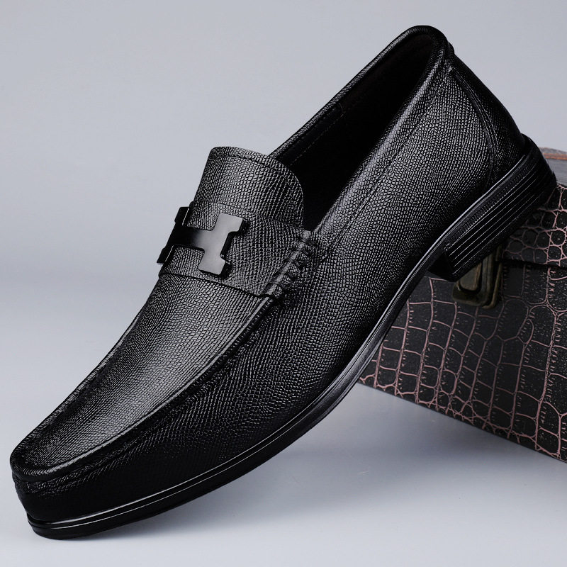 新款商务休闲皮鞋男软底潮流透气英伦风套脚懒人开车鞋爸爸乐福鞋