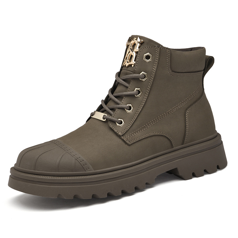 2311男鞋马丁靴户外工装靴大头皮靴秋冬高帮牛皮面系带加绒棉靴子