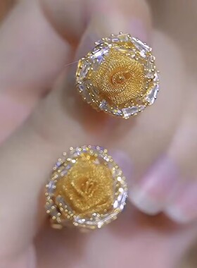 轻奢网纱玫瑰花耳钉女小众设计感耳环气质百搭时尚2026年新款