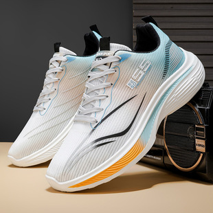 夏季男士新款冰丝网面透气跑步运动鞋超轻厚底潮流休闲运动男鞋