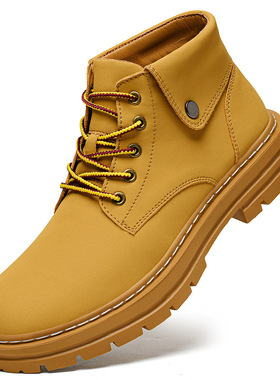 2025秋冬款男大黄靴牛皮面跨境大码新品高帮马丁靴484950加绒短靴