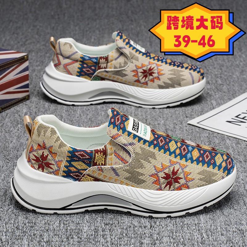 大码花布鞋男鞋45跨境大卖潮流爆款透气帆布运动鞋46休闲跑鞋跨境