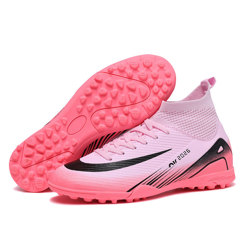 跨境新款高帮AG长钉TF碎钉室外草地训练成人儿童青少年比赛足球鞋