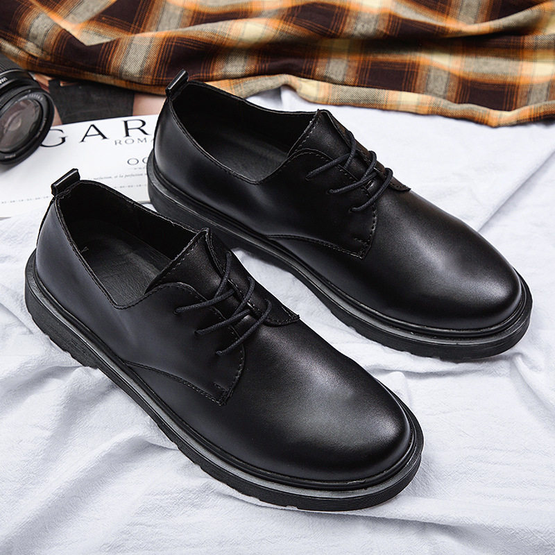 晋江小皮鞋男式青少年演出表演鞋全黑素面百搭防滑走秀鞋35-48码