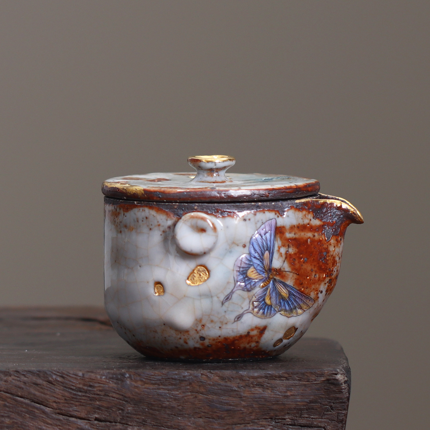 高越岩泥志野宝瓶 手绘手抓壶茶壶主人杯茶具开片可养