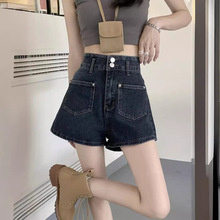 梨形身材高腰牛仔短裤女夏薄款大码胖妹妹遮肚子显瘦a字阔腿热裤