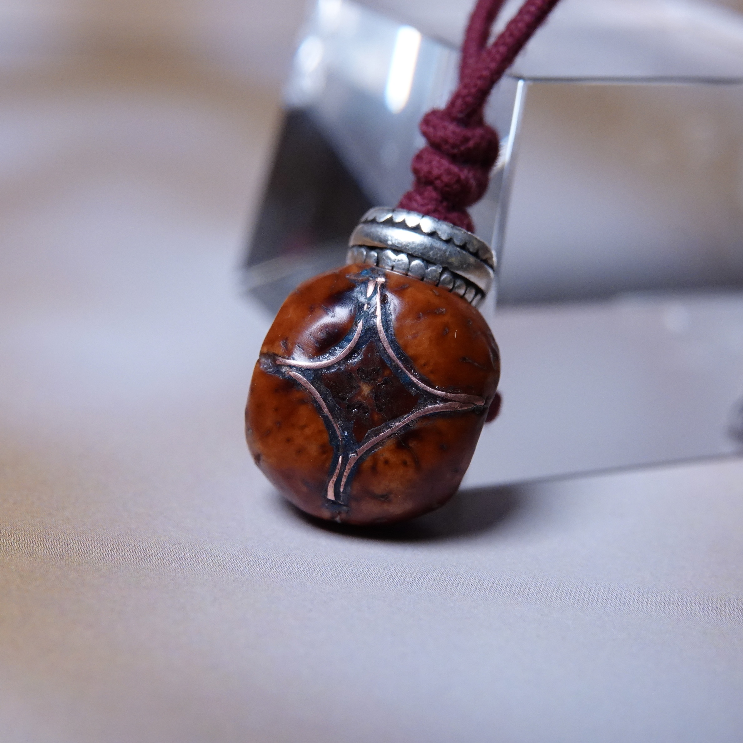 原生态老凤眼紫铜镶嵌大孔道三通佛头配件文玩纯手工DIY念珠束尾