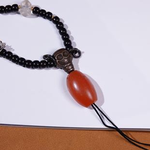 明代藏式原矿老南红勒子单珠文玩diy念珠手串项链配珠吊珠锁骨链
