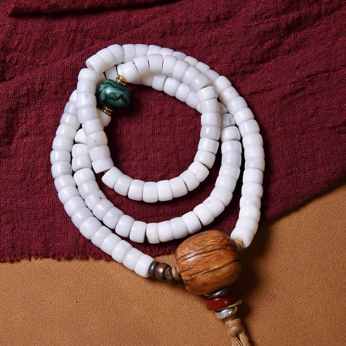 西域白物老白螺直切老琉璃顶珠文玩DIY念珠手串随身配饰三通佛头