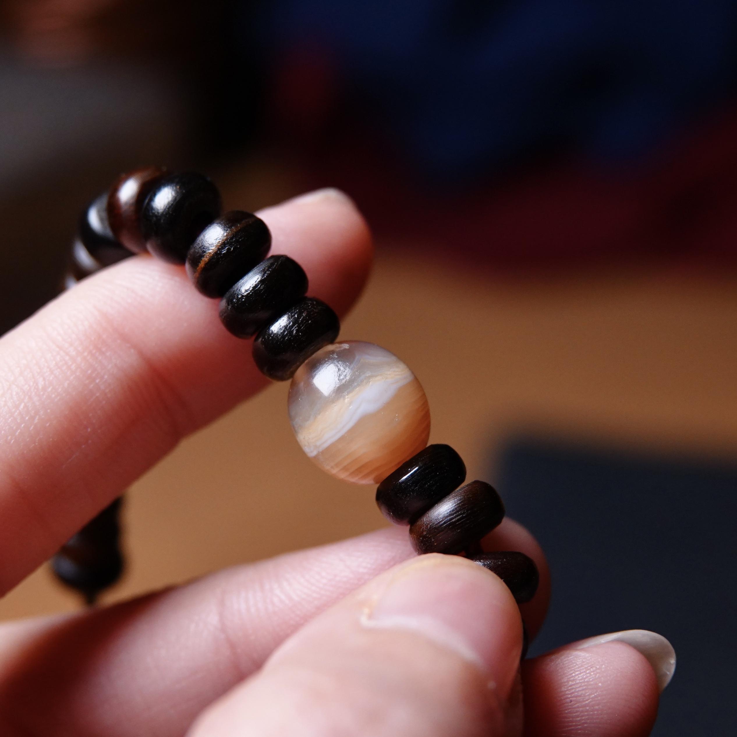 西藏灰皮老缠丝玛瑙单珠黄金尺寸文玩念珠手串百搭配珠一图一物