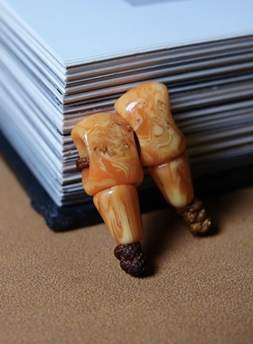 黄色料器分体式三通佛头配件大磨损大压痕文玩纯手工念珠束尾百搭