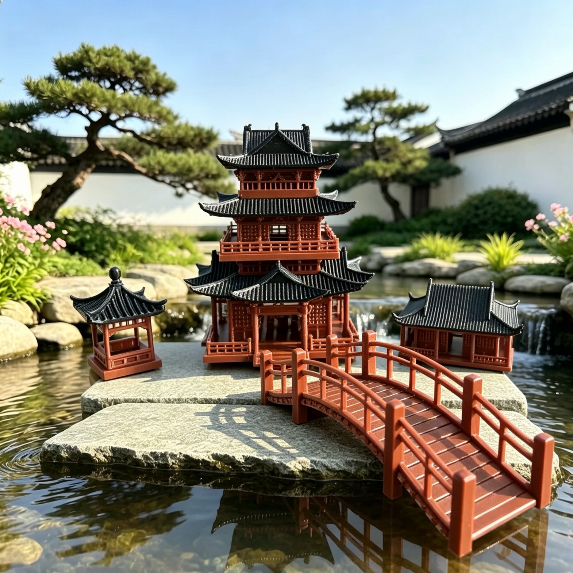 鱼缸古建水陆盆景带灯假山摆件图片