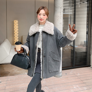 高级感时尚磨砂灰 羊卷毛内胆工装派克服2237-P265-控378图片