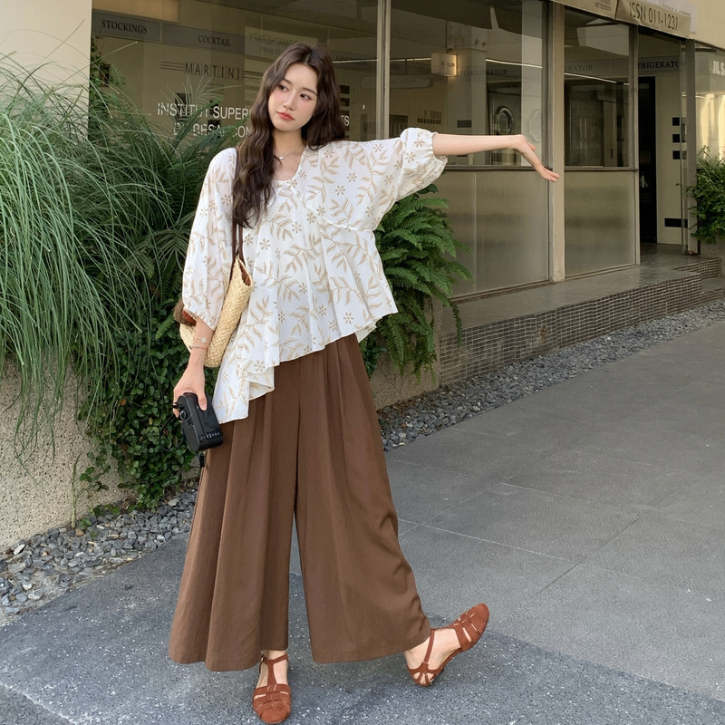 夏季新品大货现货荷叶边上衣阔腿裤套装1252-P165-控238,女装套装/套裙,2C121