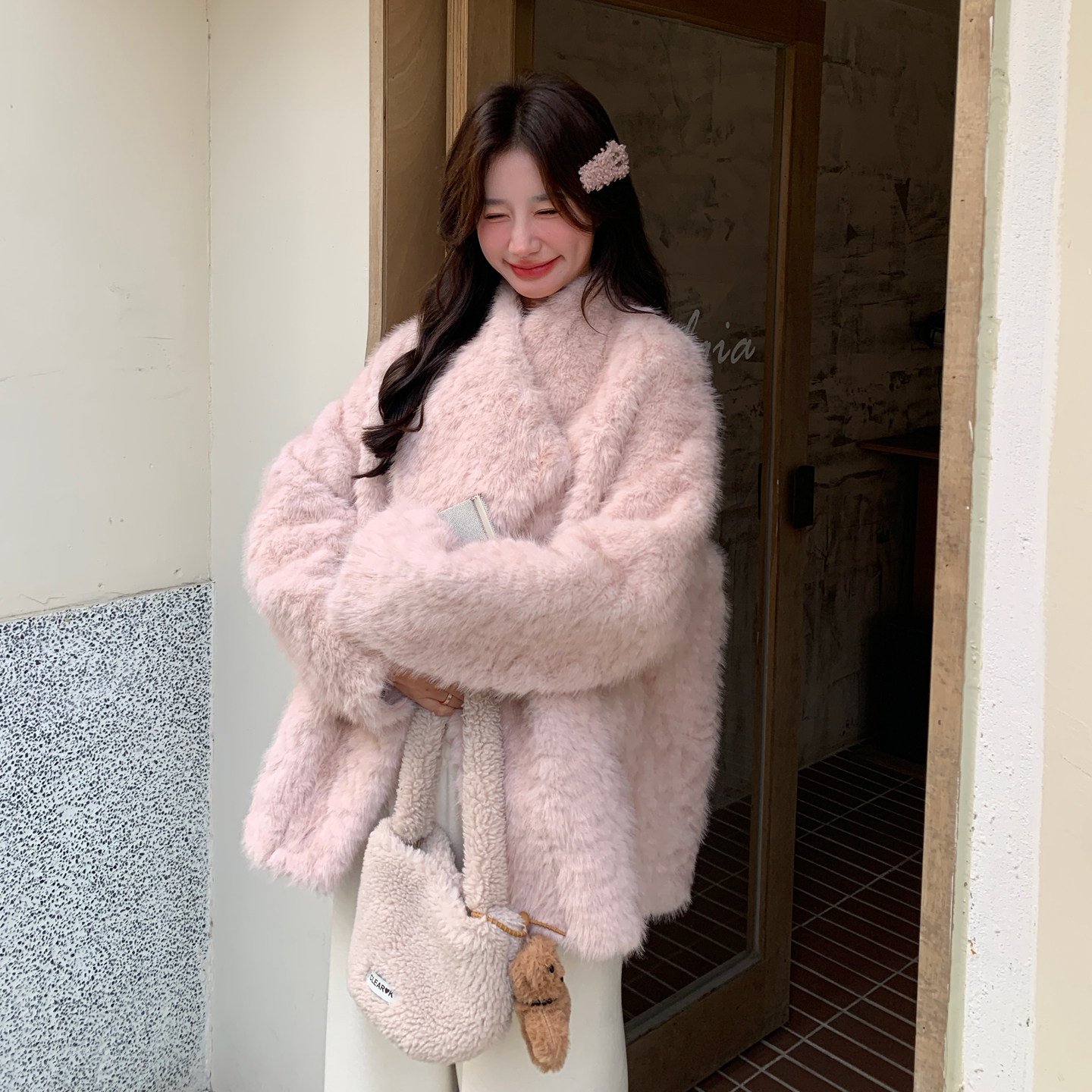 【】甜美软糯粉嫩保暖羊羔毛皮毛一体2269-P215-控328,女装短外套,2C121
