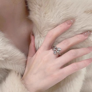 郁金香锆石戒指女小众设计时尚个性ins冷淡风森系花朵开口食指戒