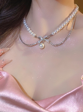 项链女小香风满钻超闪珍珠颈链