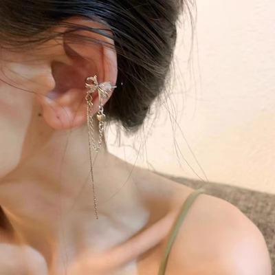 蝴蝶结流苏耳骨夹无耳洞女