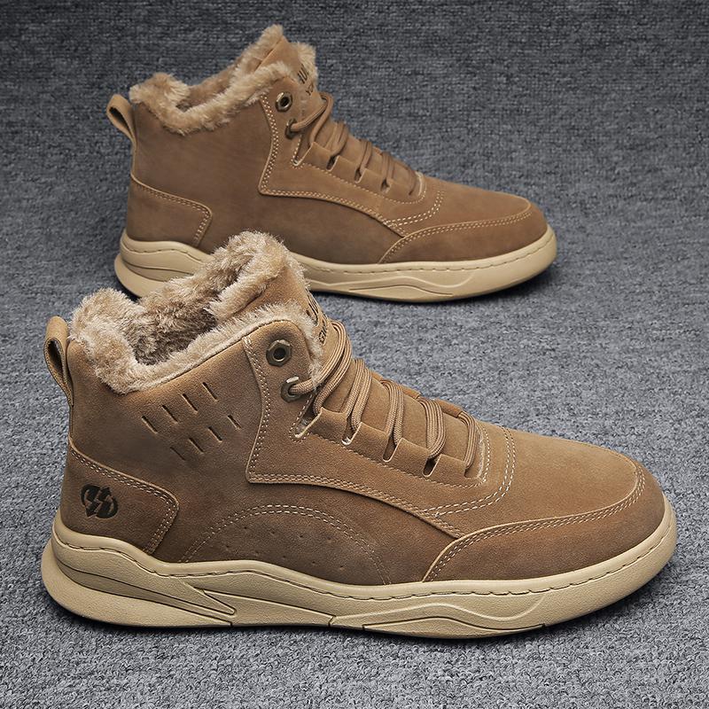 38-45码跨境男鞋冬季加绒保暖棉鞋软底缝线高帮鞋潮鞋子休闲棉靴