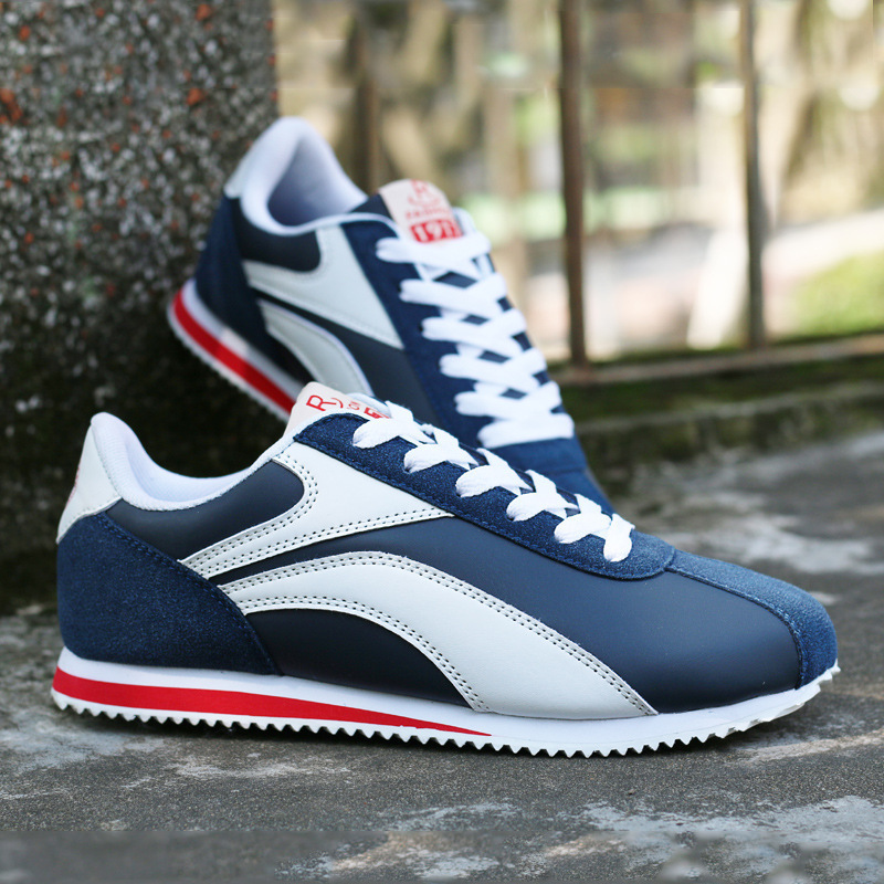 秋季男鞋复古跑步鞋低帮皮面轻便阿甘鞋时尚慢跑鞋休闲运动鞋