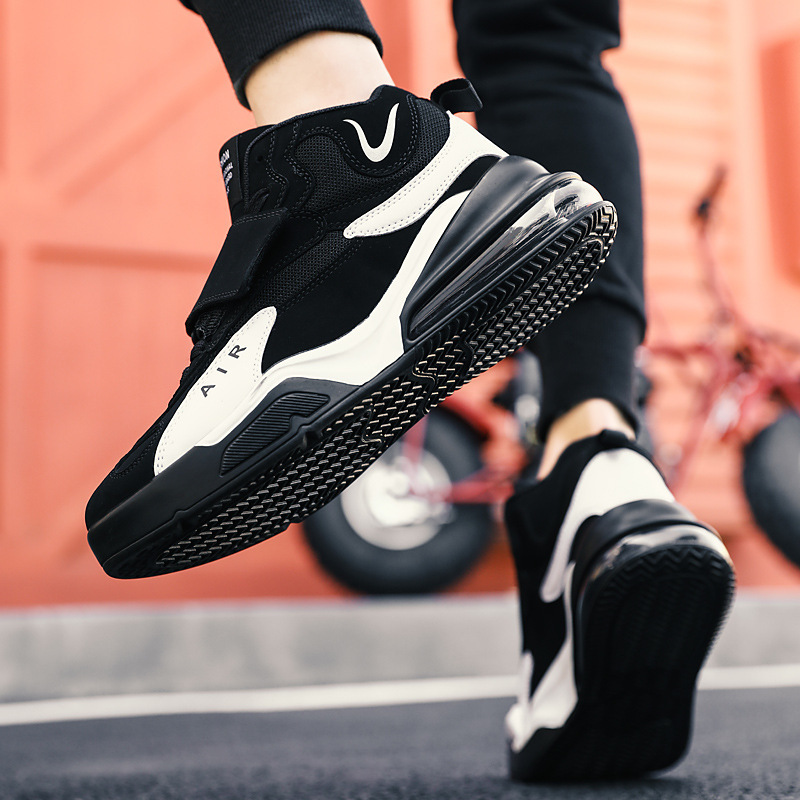 秋冬款黑白色篮球鞋男大码气垫运动男鞋子厚底中学生跑步情侣鞋女