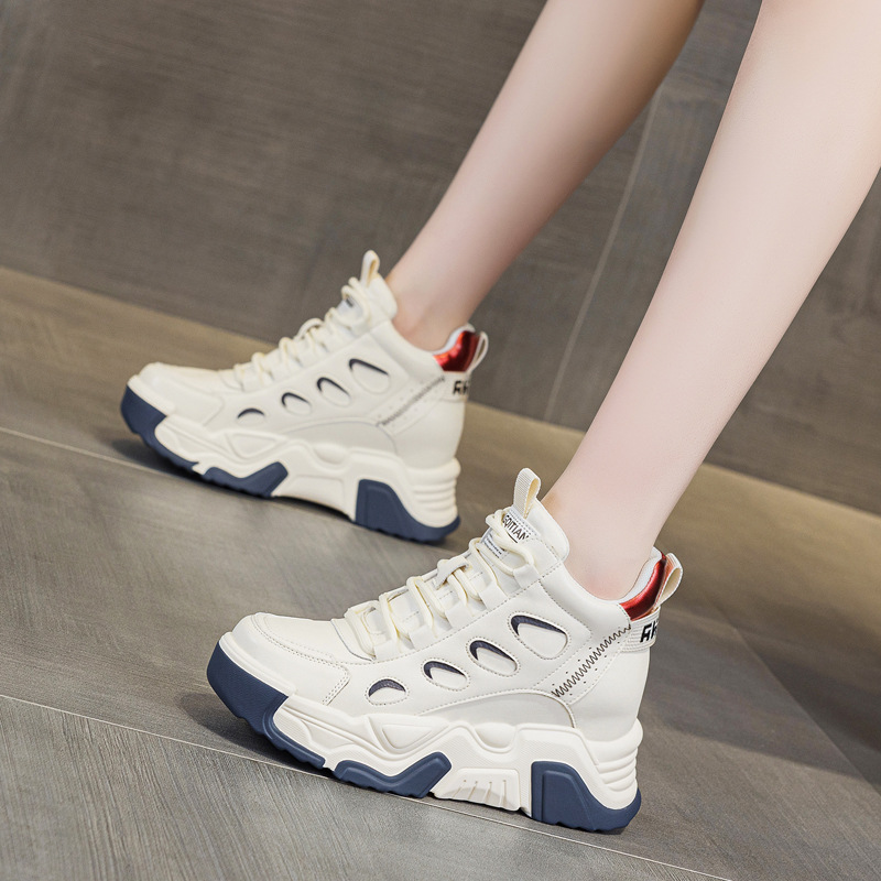 2025秋冬季女鞋新款老爹鞋中帮百搭舒适松糕厚底内增高休闲鞋加绒