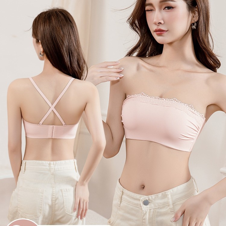 刘记纯欲蕾丝小胸显大上托聚拢防滑无肩带抹胸夏季薄款无痕内衣女