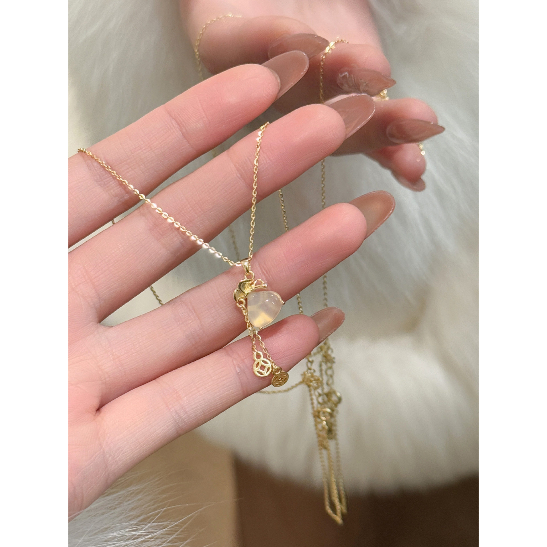 蒂奇实拍天然玉髓福袋项链女S925纯银小众高级感铜钱流苏锁骨链潮,饰品/流行首饰/时尚饰品新,项链,淘宝优惠券,粉丝福利购,淘宝优惠卷