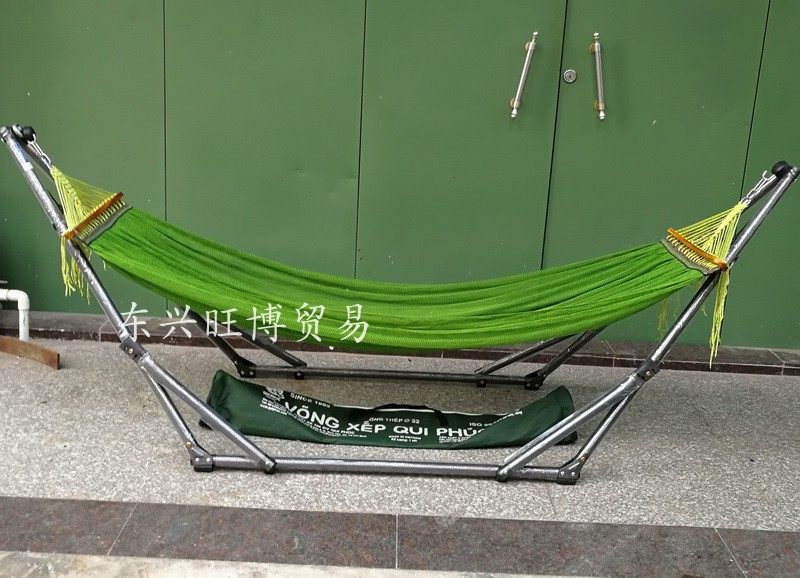 室内户外两用越南加大尼龙网床加厚加粗黑色折叠铁架沙滩吊床包邮