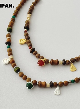 SAMPAN山丘榛果串珠项链新款小众设计复古高级感木珠天然石锁骨链