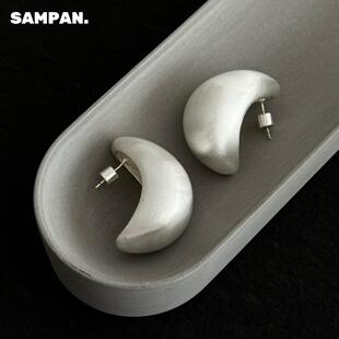 定制LISAWANG同款925银针手工拉丝卷面拱门耳环Orbit宽面小众耳饰