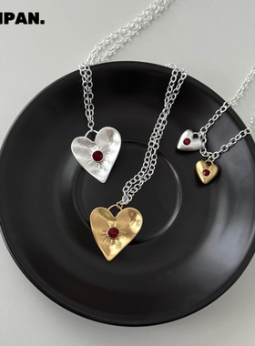 SAMPANPicnic星与心小众设计拉丝爱心锁骨链红色宝石心形毛衣链