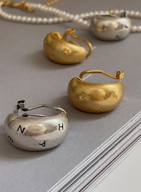 新品中古Vantage小香字母古银耳环手工做旧哑光质感耳饰S925银针