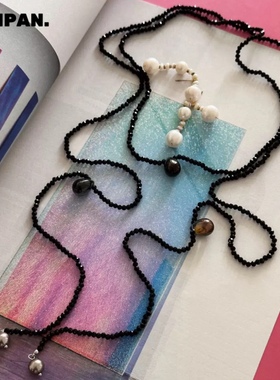 SAMPAN小众设计感黑色水晶珍珠项链女高级感轻奢百搭锁骨链毛衣链