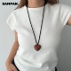 SAMPAN小众设计fever同款 皮质棕色爱心项链女黑绳韩系长款 锁骨链