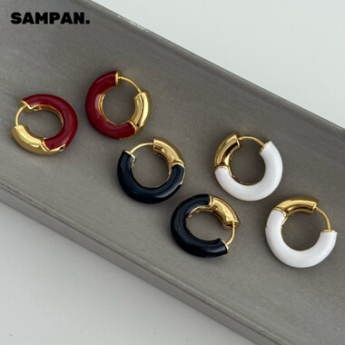 SAMPAN小众设计法式复古滴釉小圆圈耳环女轻奢高级感红色耳圈撞色