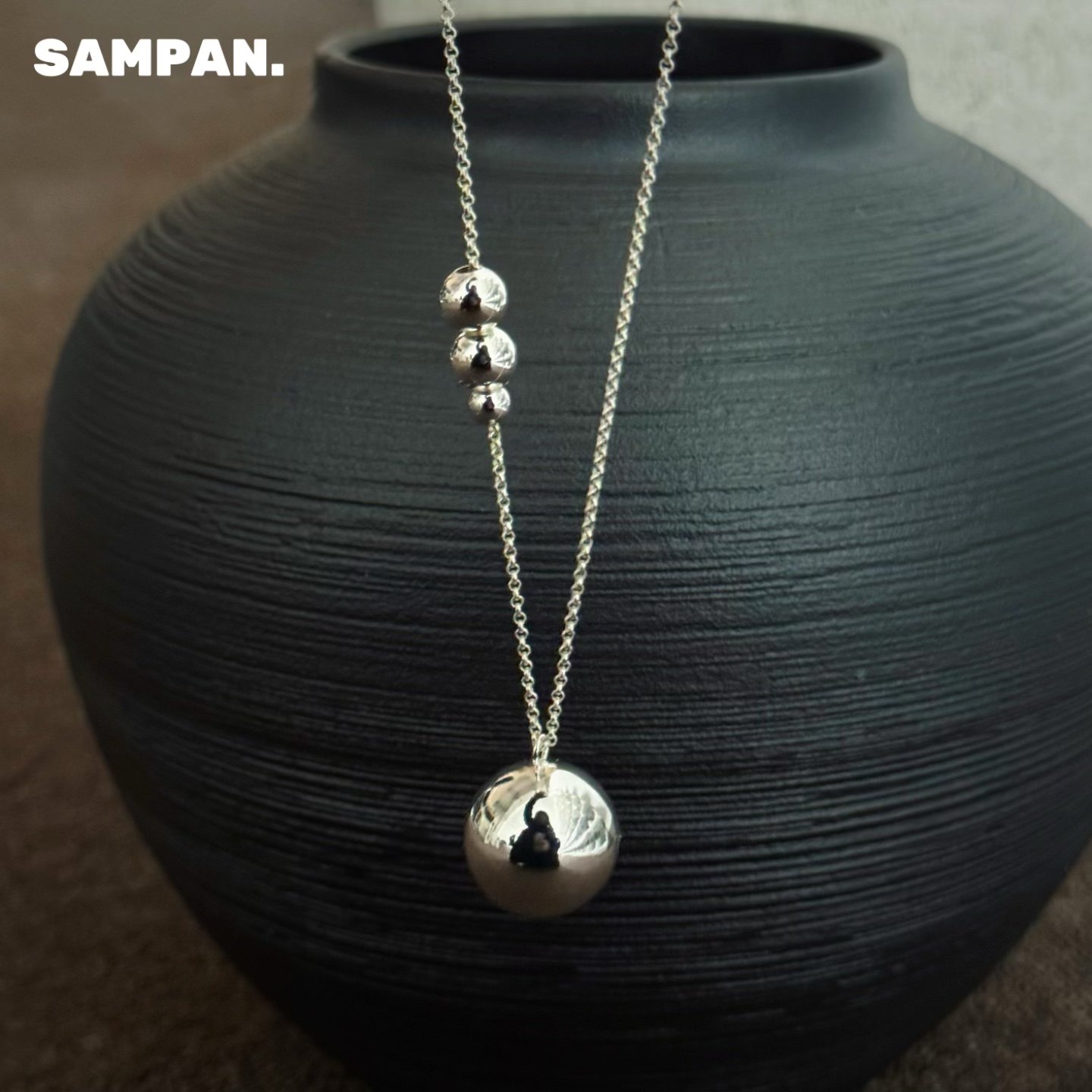 SAMPAN小众设计银球吊坠长项链女铜镀银ins风简约复古毛衣链