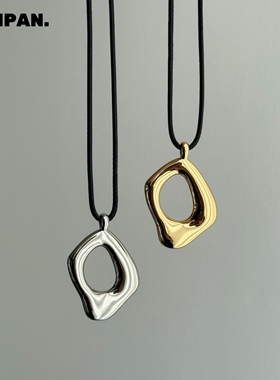 SAMPAN小众设计复古几何金属吊坠黑绳水滴毛衣链抽拉可调节毛衣链