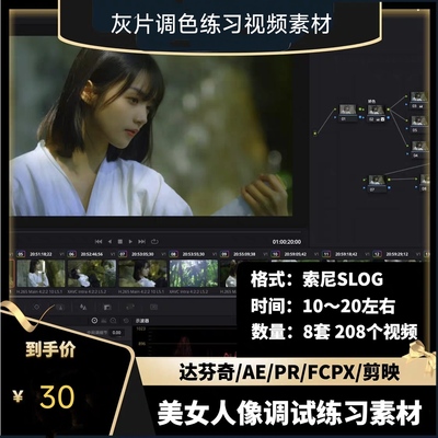 达芬奇灰片素材包调色视频剪辑4K练习素材颜值类外景人像索尼slog