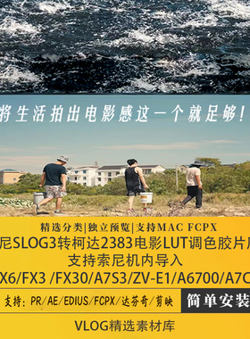 索尼机内预设导入slog3转柯达2383电影lut调色胶片风滤镜fx3/a7c2