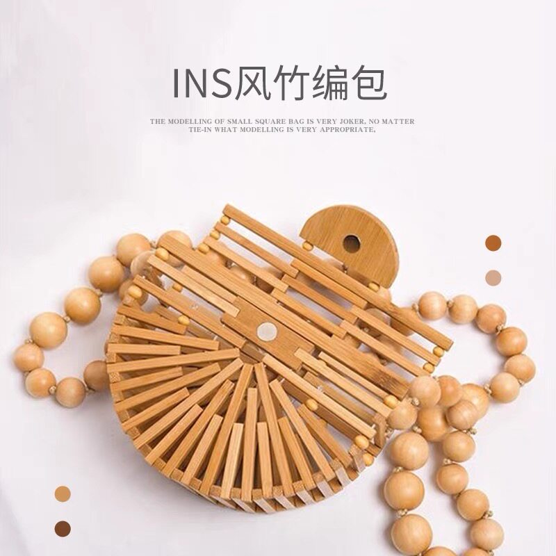 ins复古小众网红半月竹篮包图片